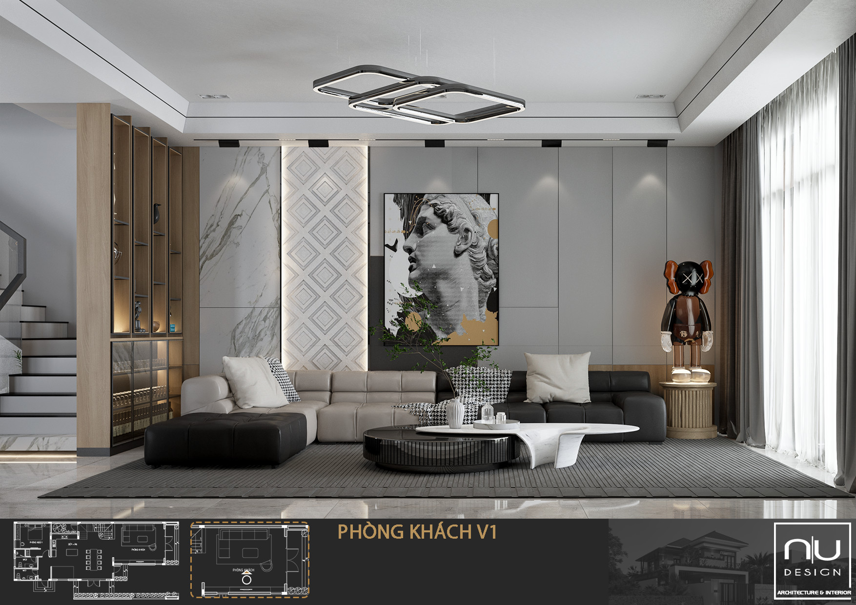 phòng khách được thiết kế đơn giản nhưng không nhàm chán